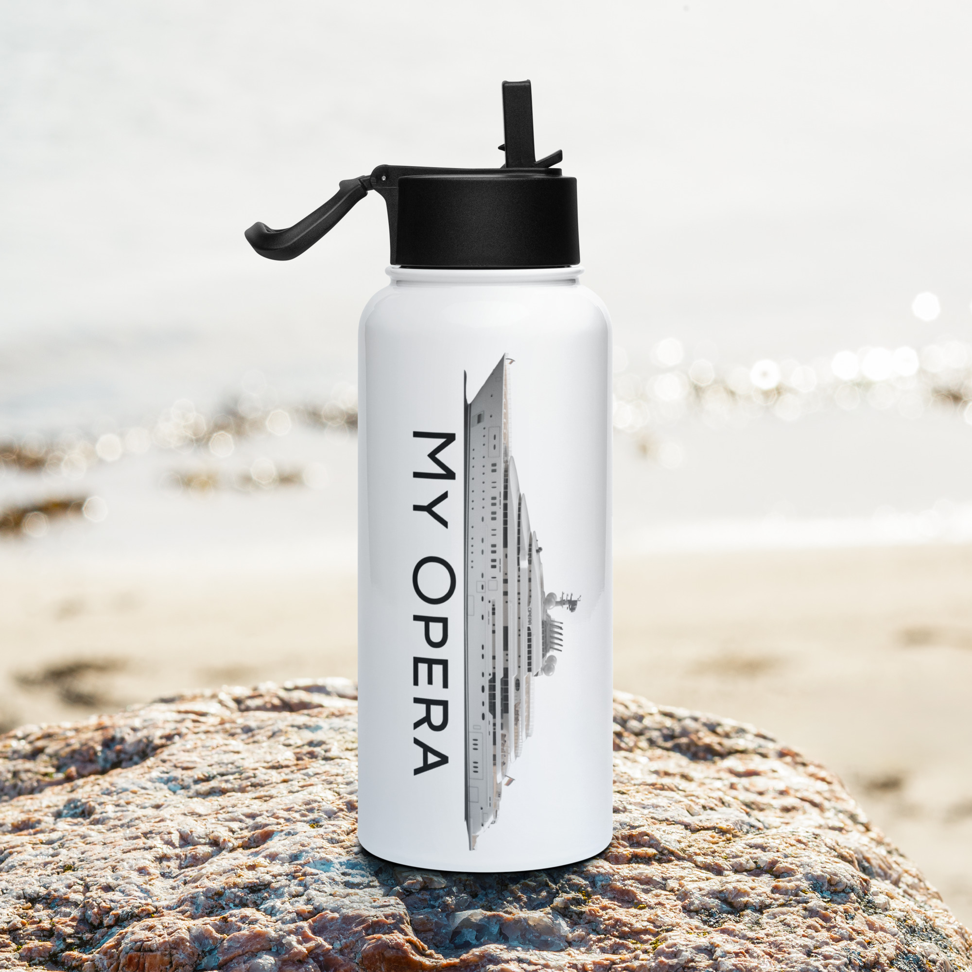 Edelstahl Trinkflasche mit Strohhalm - Superyacht OPERA